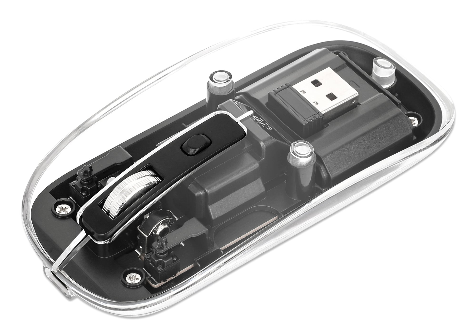 Mouse Ottico Wireless 1600 Dpi con Micro Ricevitore USB Nero Trasparente - Manhattan IM 190-TRANSP-BK