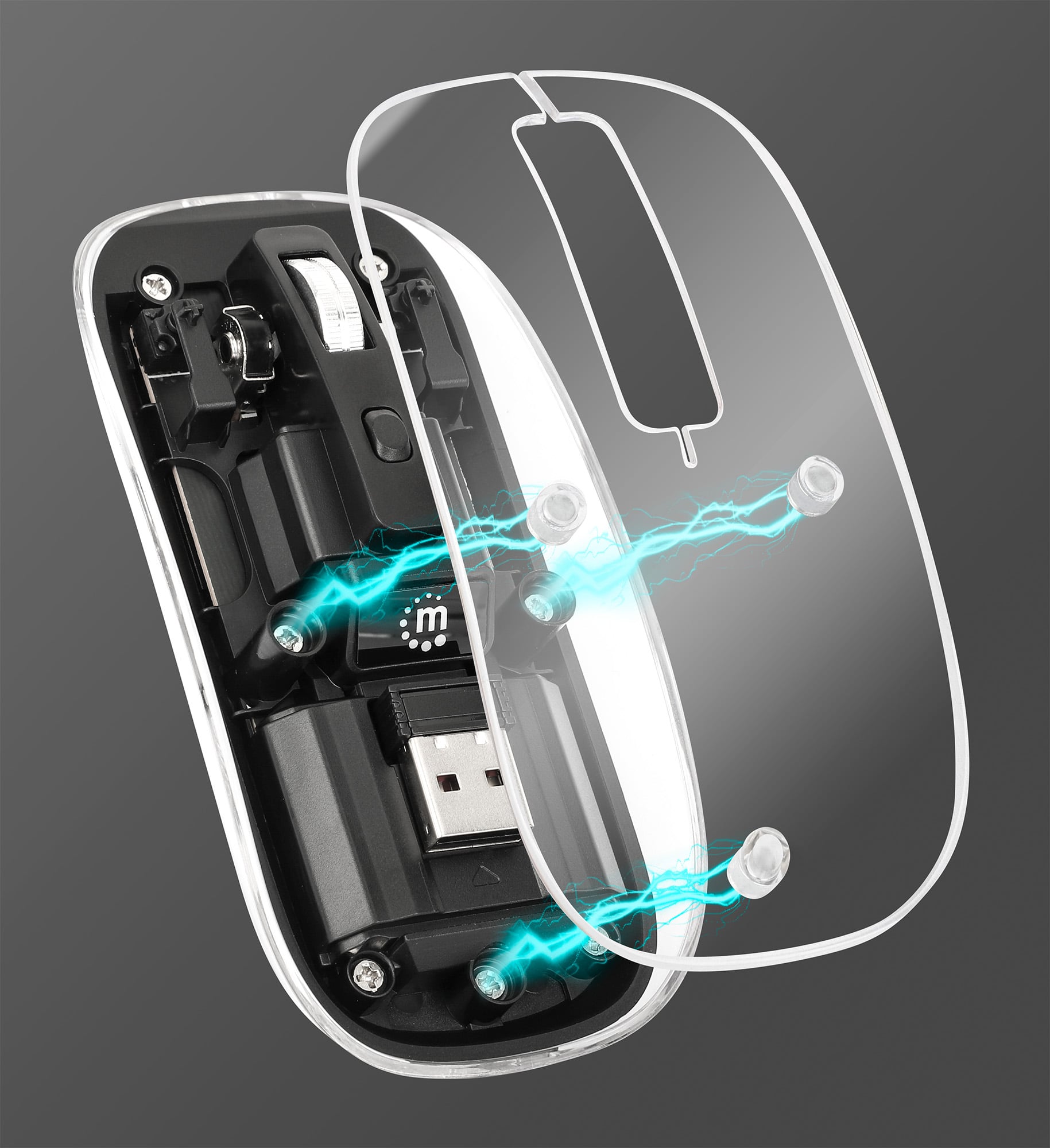 Mouse Ottico Wireless 1600 Dpi con Micro Ricevitore USB Nero Trasparente - Manhattan IM 190-TRANSP-BK