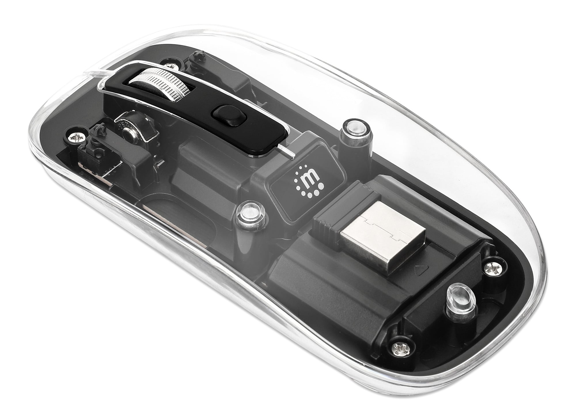 Mouse Ottico Wireless 1600 Dpi con Micro Ricevitore USB Nero Trasparente - Manhattan IM 190-TRANSP-BK