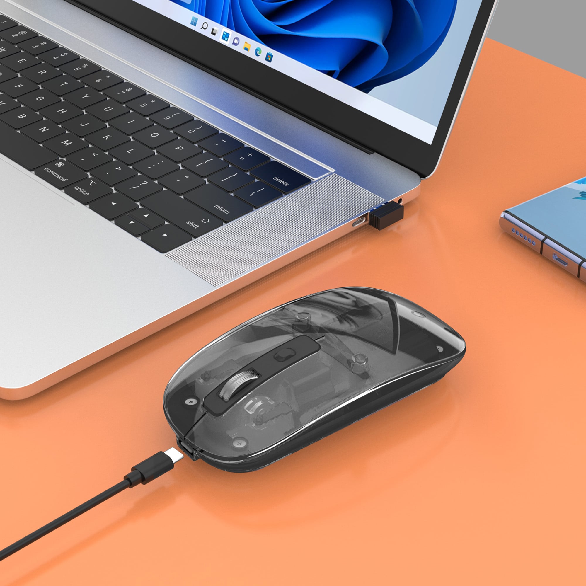 Mouse Ottico Wireless 1600 Dpi con Micro Ricevitore USB Nero Trasparente - Manhattan IM 190-TRANSP-BK