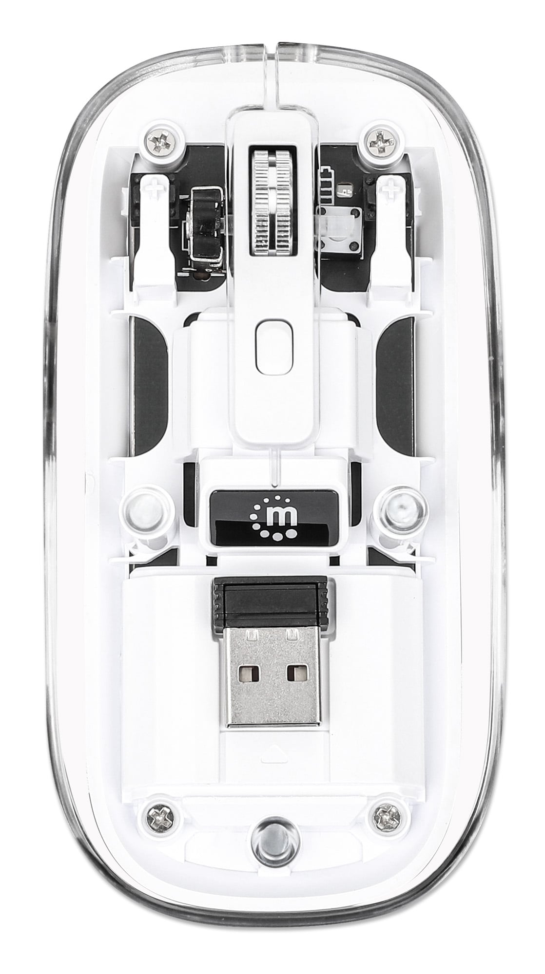 Mouse Ottico Wireless 1600 Dpi con Micro Ricevitore USB Bianco Trasparente - Manhattan IM 190-TRANSP-WH