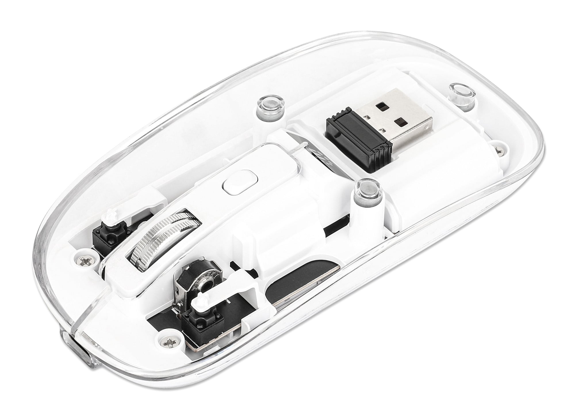 Mouse Ottico Wireless 1600 Dpi con Micro Ricevitore USB Bianco Trasparente - Manhattan IM 190-TRANSP-WH