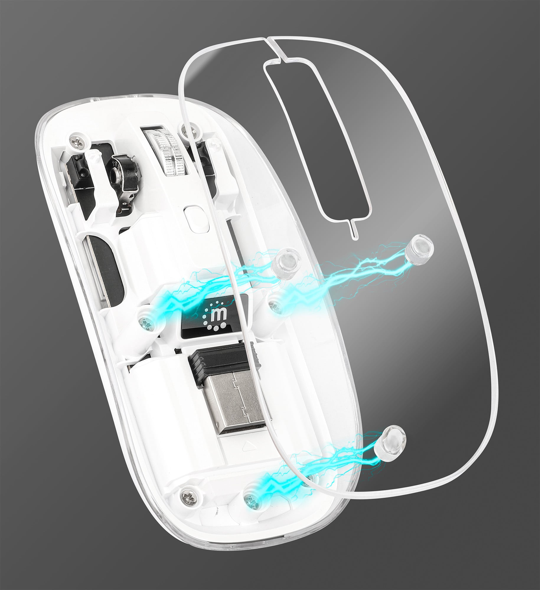 Mouse Ottico Wireless 1600 Dpi con Micro Ricevitore USB Bianco Trasparente - Manhattan IM 190-TRANSP-WH