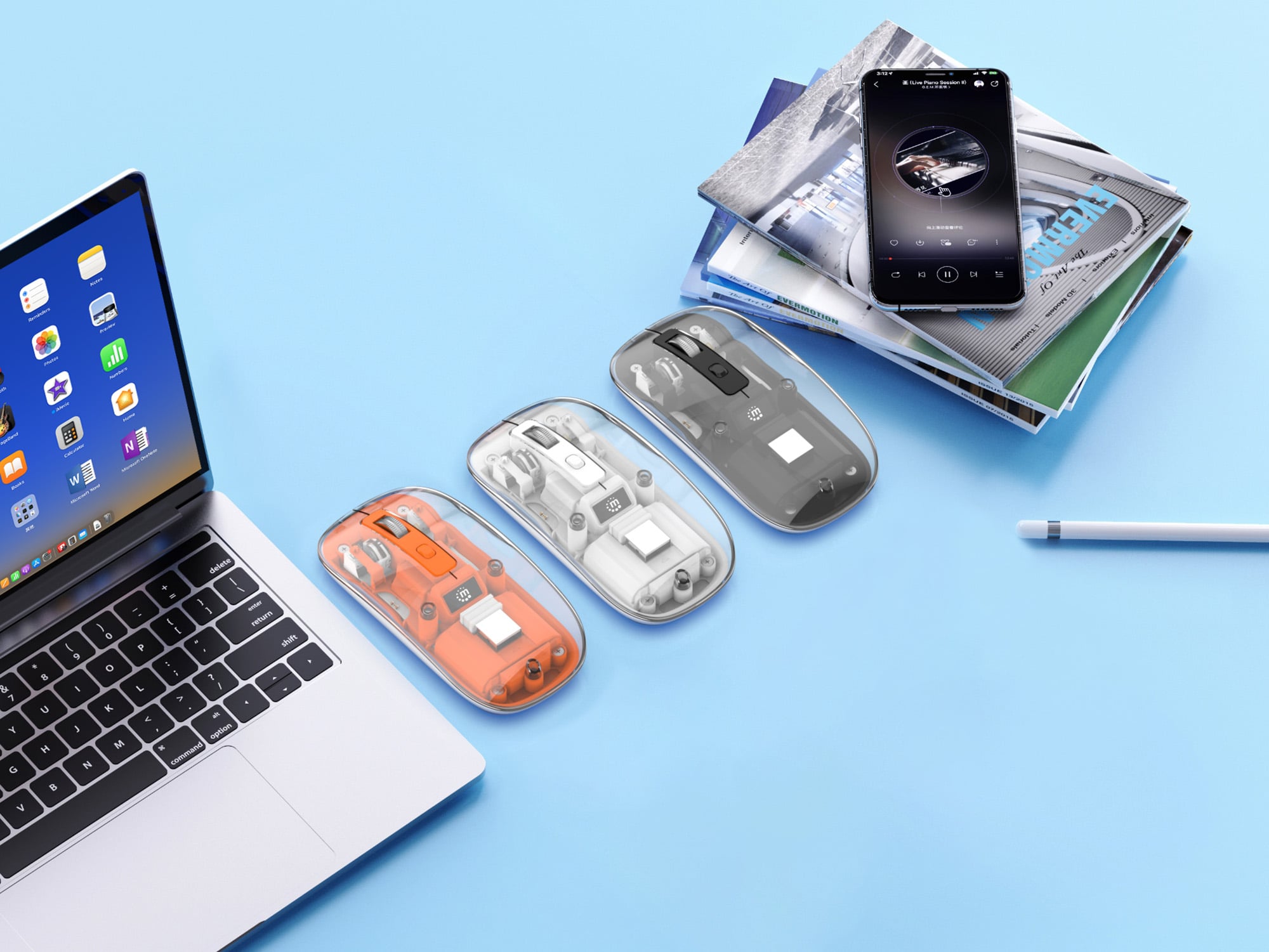 Mouse Ottico Wireless 1600 Dpi con Micro Ricevitore USB Bianco Trasparente - Manhattan IM 190-TRANSP-WH