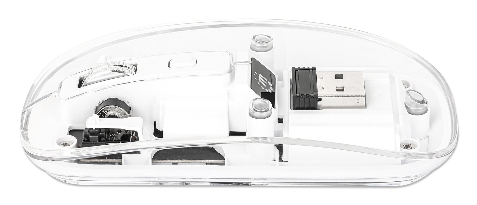 Mouse Ottico Wireless 1600 Dpi con Micro Ricevitore USB Bianco Trasparente - Manhattan IM 190-TRANSP-WH