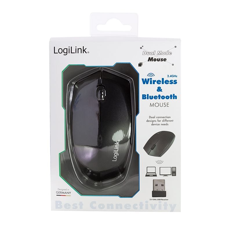 Mouse Bluetooth v4.2 Wireless 2.4GHz Dual-Mode 1200 dpi Nero - Logilink IM 191-BTW-B
