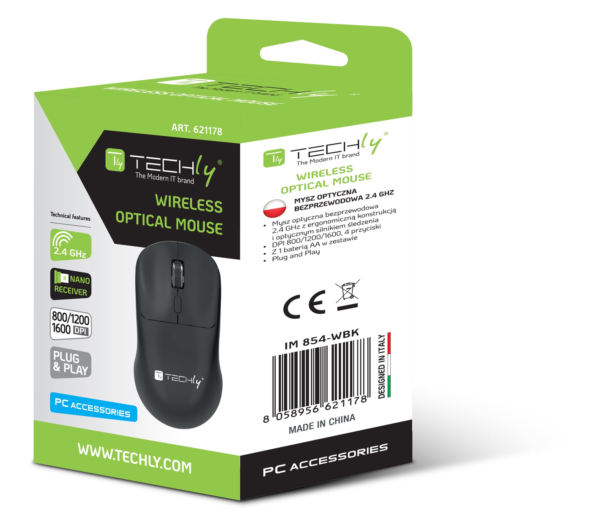Mouse Ottico Wireless 1600 Dpi Nero - Techly IM 854-WBK