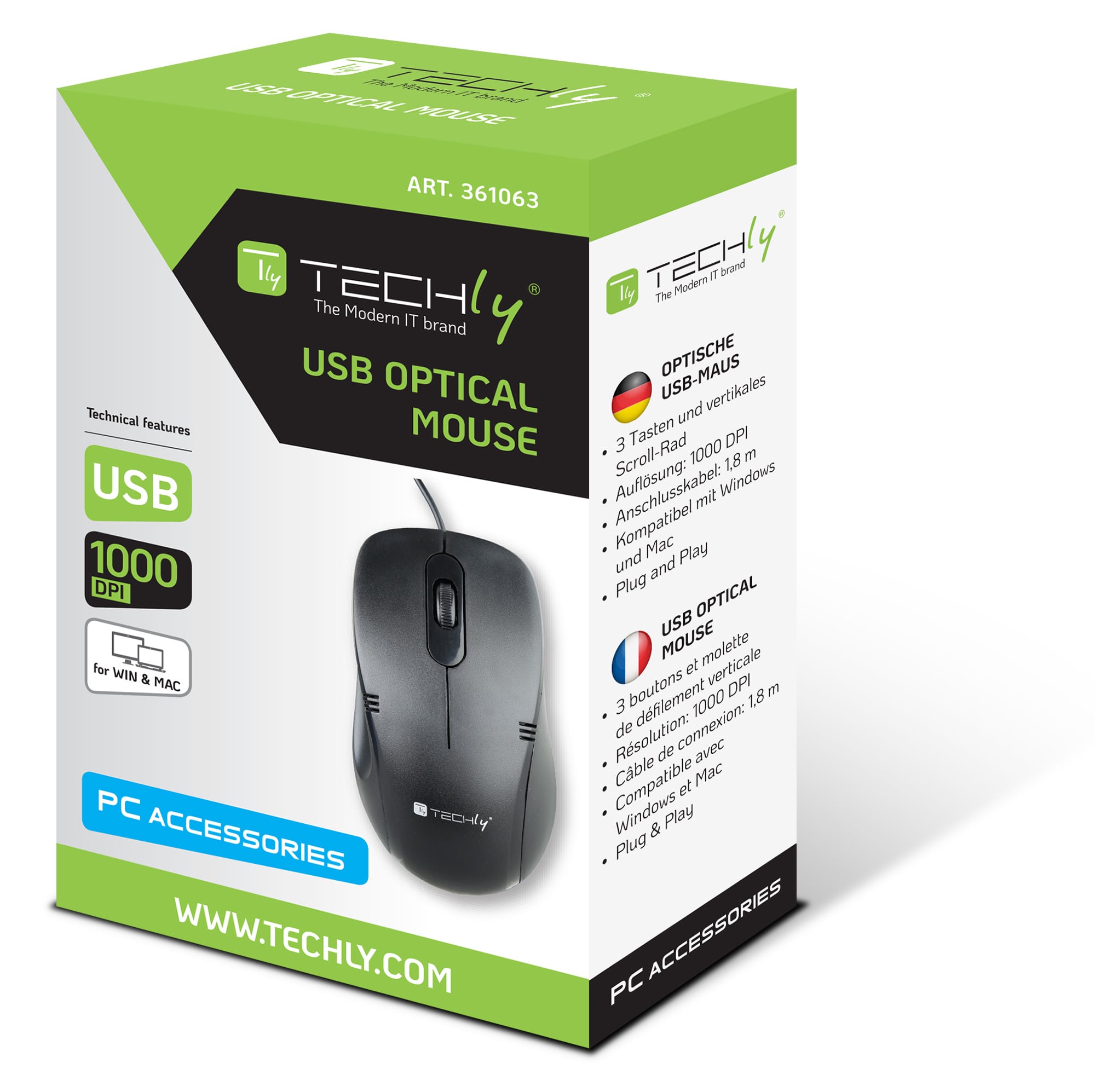 Mouse Ottico USB 1000 Dpi Nero - Techly IM 902-UBK