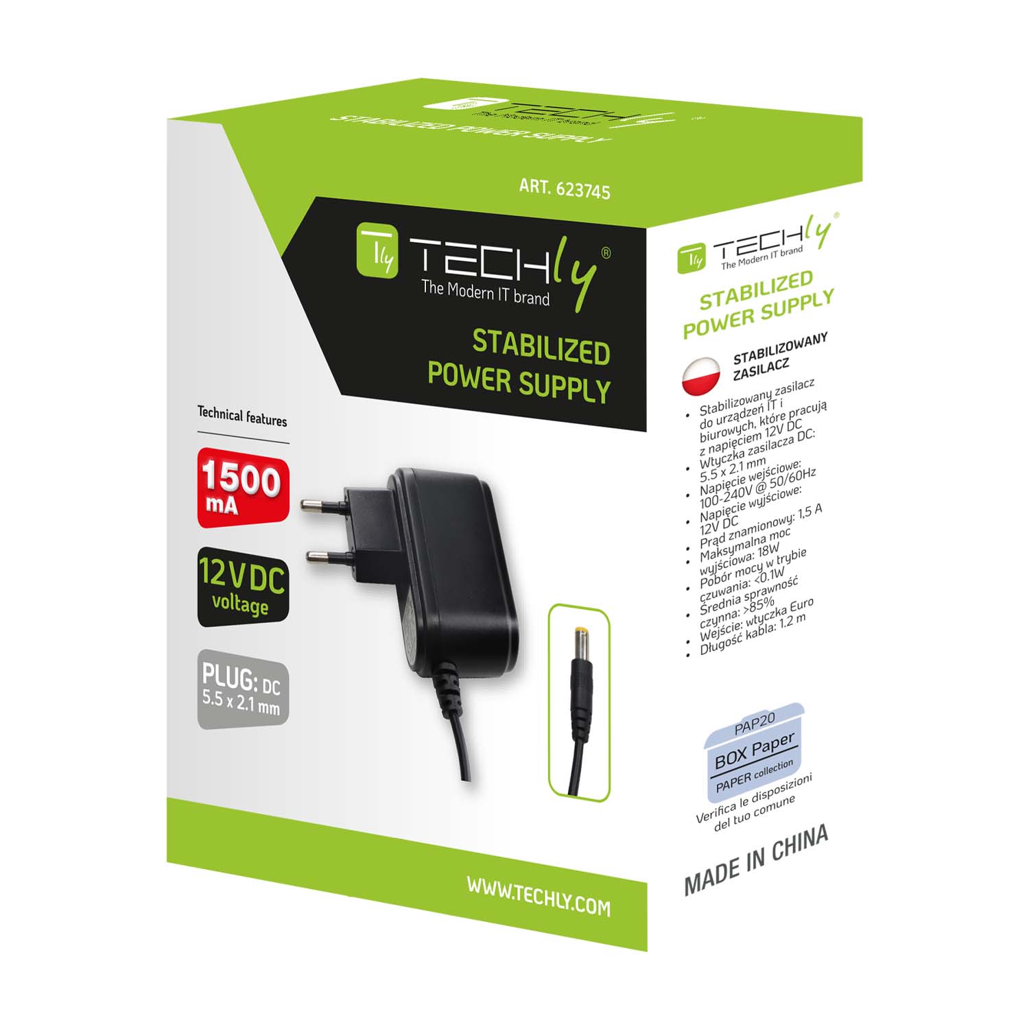 Alimentatore Universale 12V 1500mA Plug 5.5 x 2.1mm Nero - Techly IPW-12DC15A2