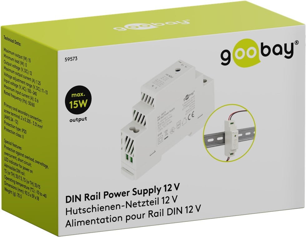 Alimentatore su Guida DIN 12V 1,25A 15W - Goobay IPW-ADP-12V-15W