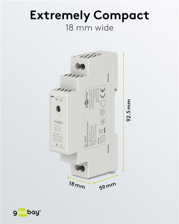Alimentatore su Guida DIN 12V 1,25A 15W - Goobay IPW-ADP-12V-15W
