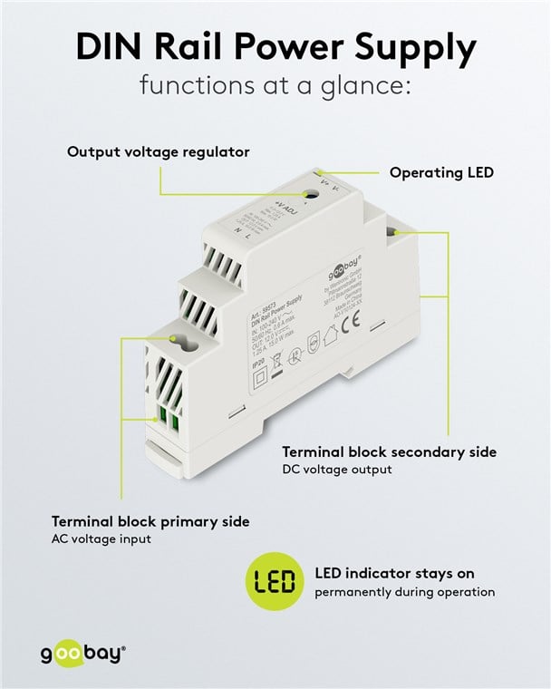 Alimentatore su Guida DIN 12V 1,25A 15W - Goobay IPW-ADP-12V-15W