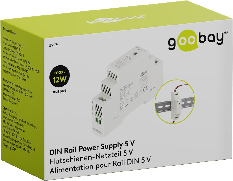 Alimentatore su Guida DIN 5V 2,4A 12W - Goobay IPW-ADP-5V-12W