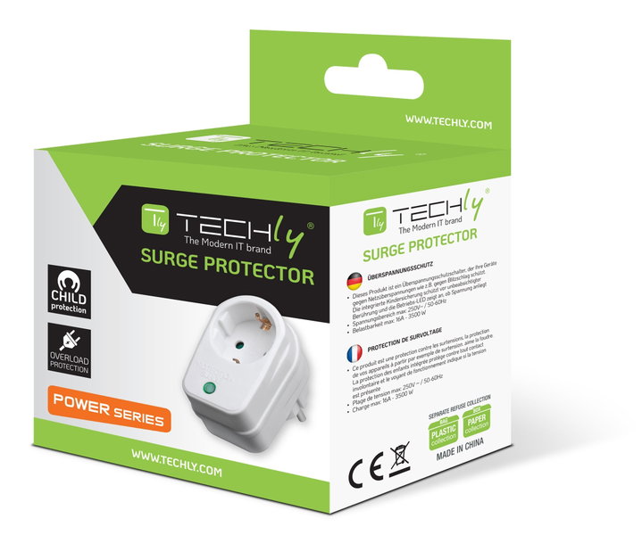 Presa Schuko con Protezione Sovratensione - Techly IPW-ADP-SURGET