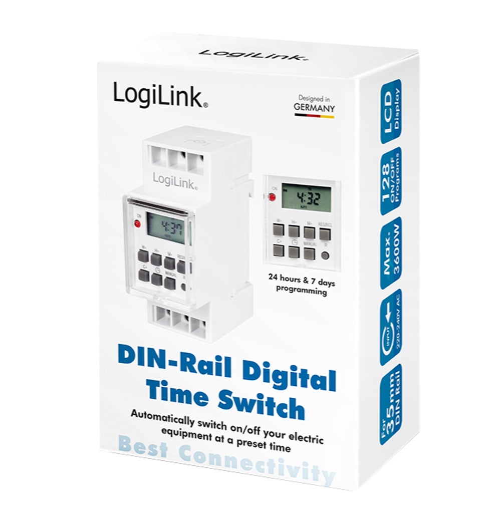 Timer Digitale per Montaggio su Guida DIN - Logilink IPW-ADP-TM-RAILD