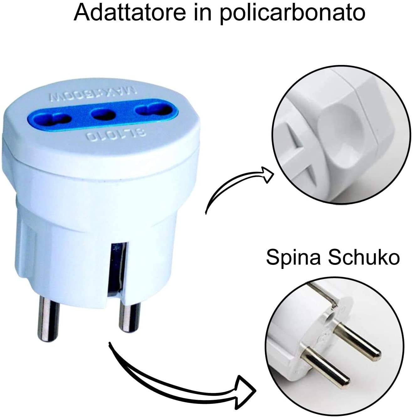 Adattatore spina Schuko a presa 10/16A Bianco - Techly IPW-IC216