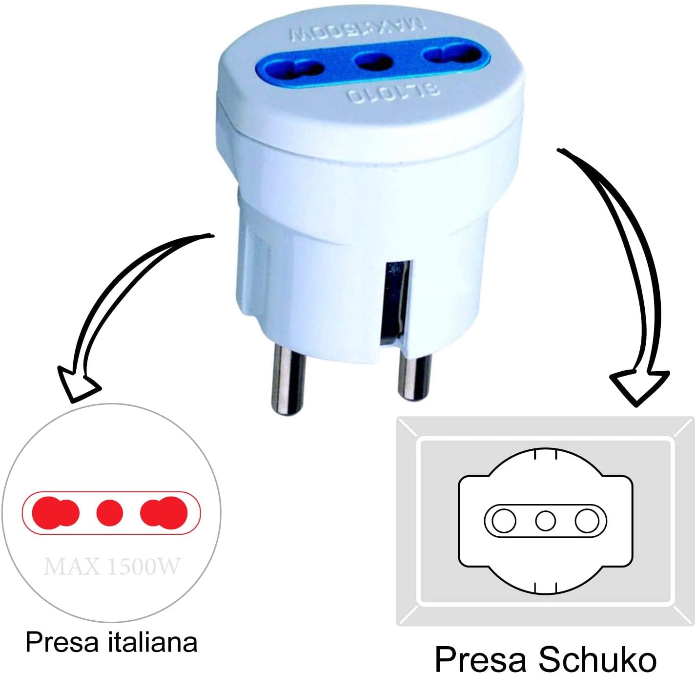 Adattatore spina Schuko a presa 10/16A Bianco - Techly IPW-IC216