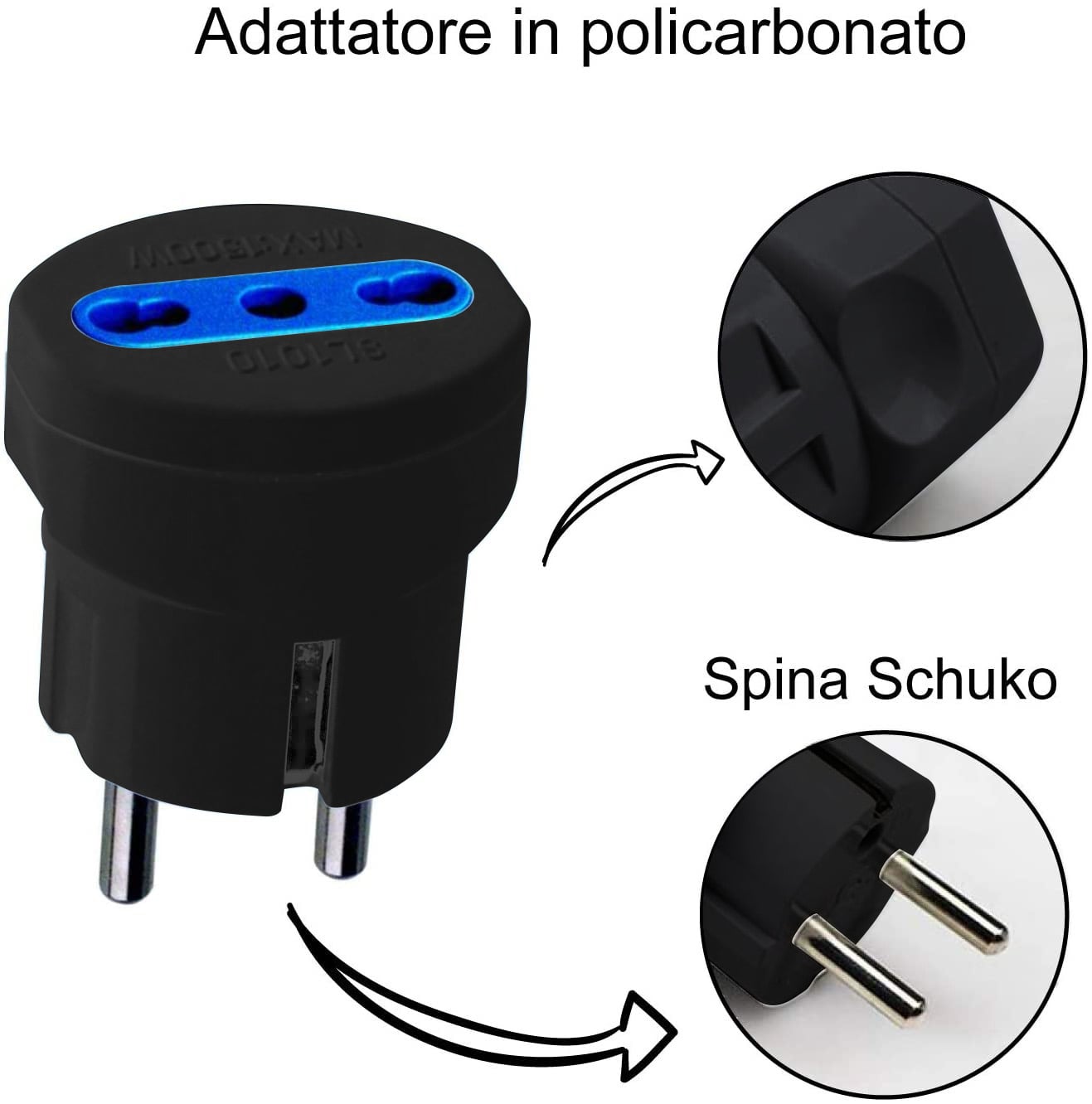 Adattatore spina Schuko a presa 10/16A Nero - Techly IPW-IC216BK