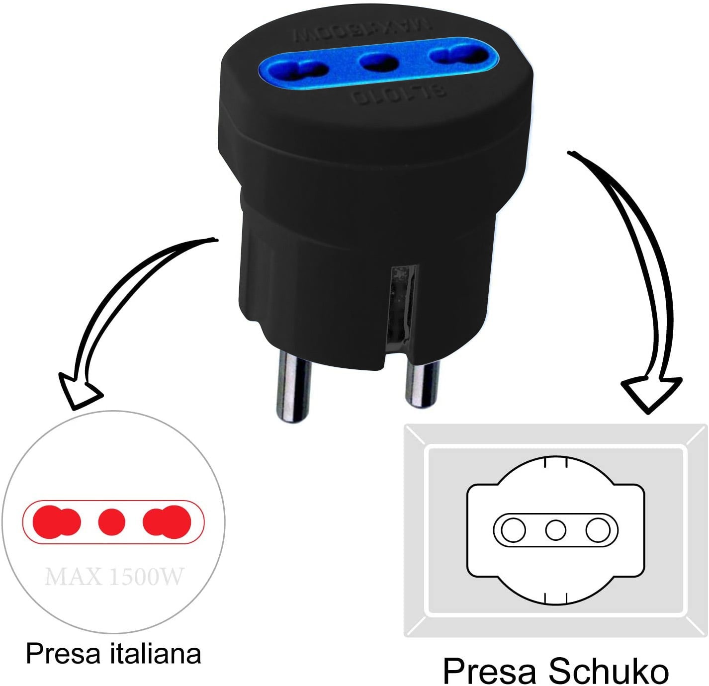 Adattatore spina Schuko a presa 10/16A Nero - Techly IPW-IC216BK