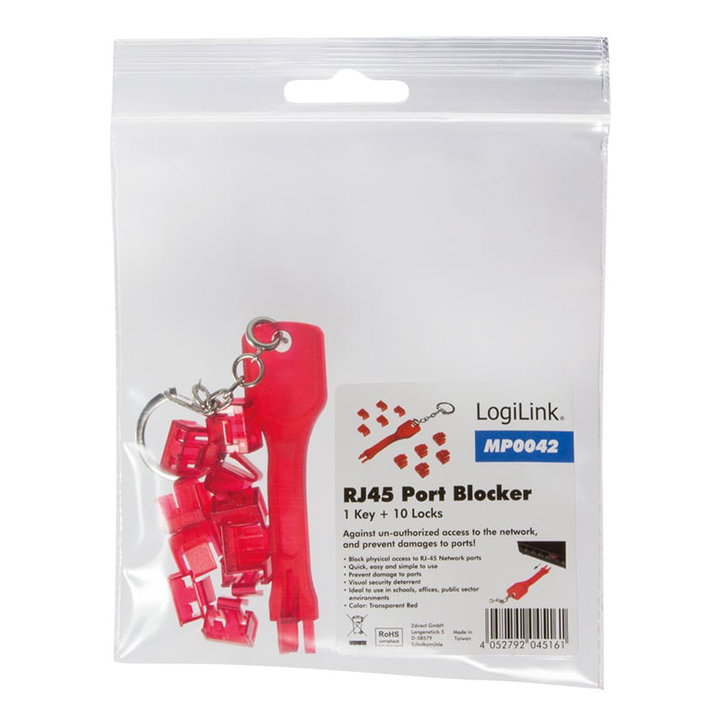 Lock RJ 45 red doors 10 locks and 1 key - Logilink IPW-KEYRJ- 10 LK