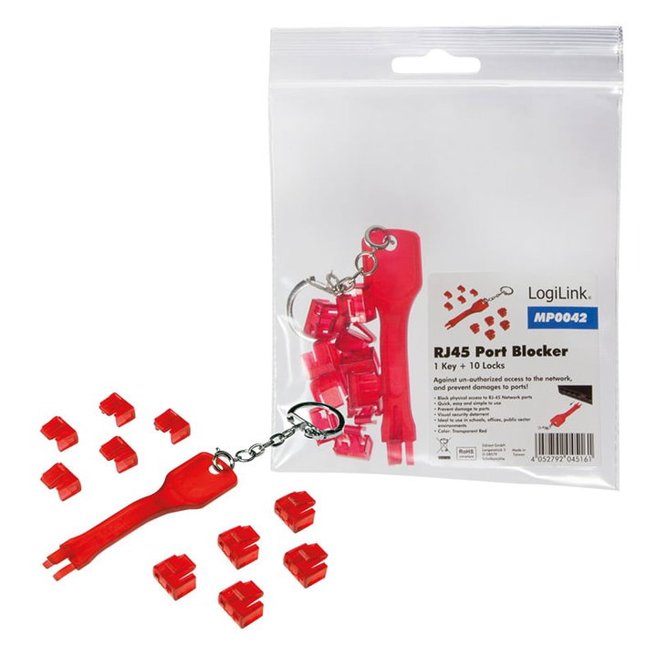 Lock RJ 45 red doors 10 locks and 1 key - Logilink IPW-KEYRJ- 10 LK