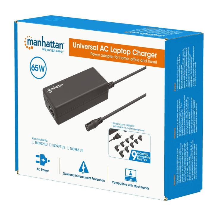 Universal AC charger for 65 W laptop - Manhattan IPW-NTS- 962