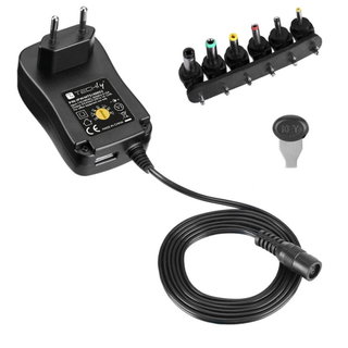 Universal Adjustable Power Supply 12 W AC/DC 3 V- 12 V 1000 mA with 6 DC Plugs USB port 1 A - Techly IPW-NTS 1000 G 2