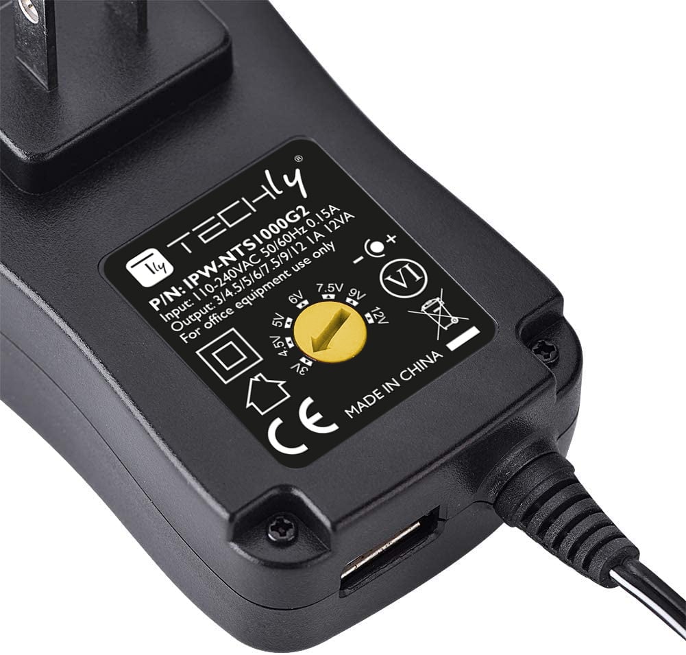 Alimentatore Universale Regolabile 12W AC/DC 3V-12V 1000 mA con 6 Spine DC Porta USB 1A - Techly IPW-NTS1000G2