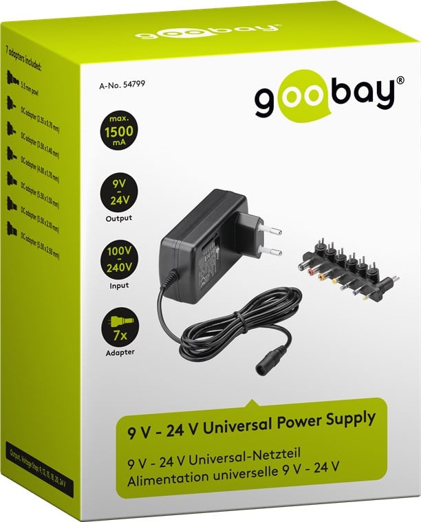 Alimentatore Switching 9-24 V Stabilizzato 1500mA Max 36W - Goobay IPW-NTS1500S
