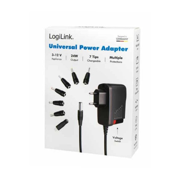 Alimentatore Universale Regolabile 3V-12V con 7 Spine DC, Nero - Logilink IPW-NTS2000-7T