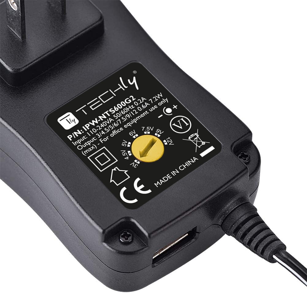 Alimentatore Universale Regolabile 7,2W AC/DC 3V-12V 600 mA con 6 Spine DC Porta USB 1A - Techly IPW-NTS600G2