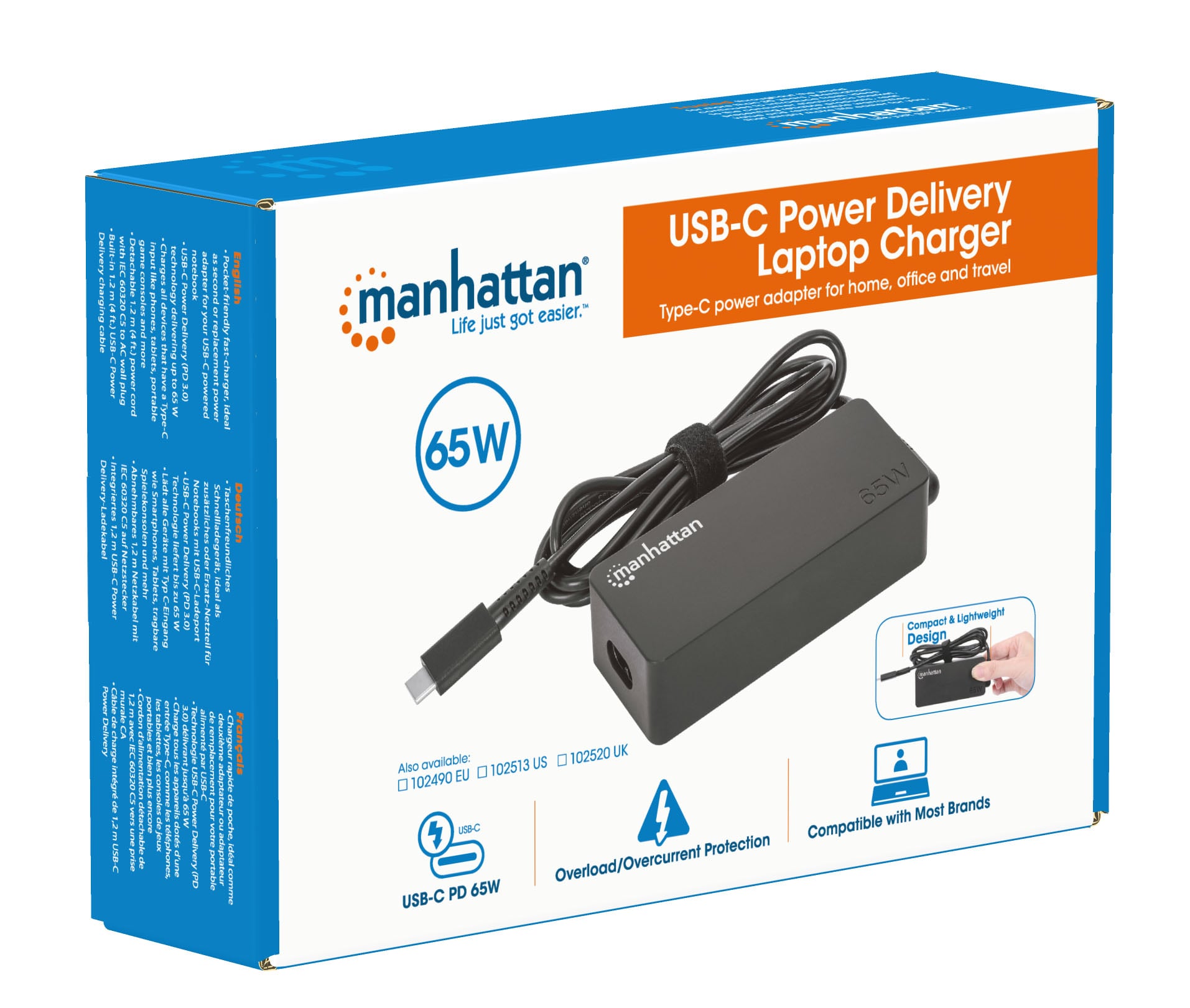 65 W USB-C Power Delivery Charger for Laptop - Manhattan IPW-NTS 65 WUSB-C