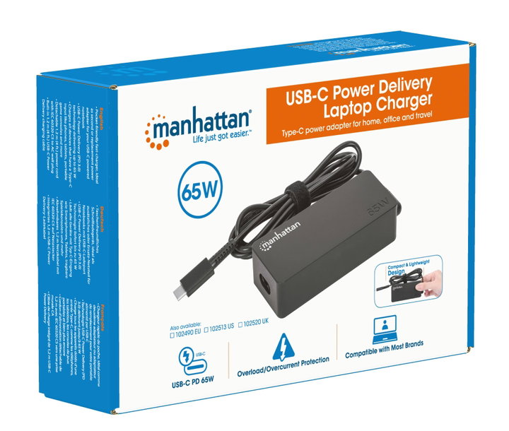 Caricatore USB-C Power Delivery 65W per Laptop - Manhattan IPW-NTS65WUSB-C