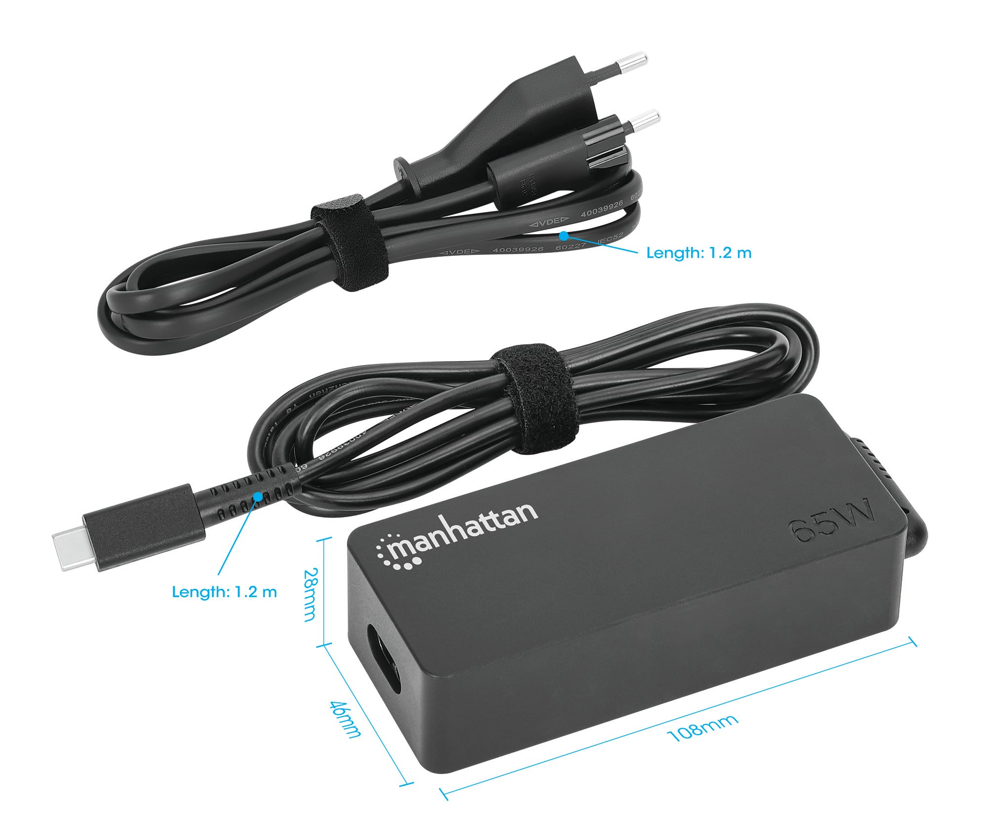 65 W USB-C Power Delivery Charger for Laptop - Manhattan IPW-NTS 65 WUSB-C