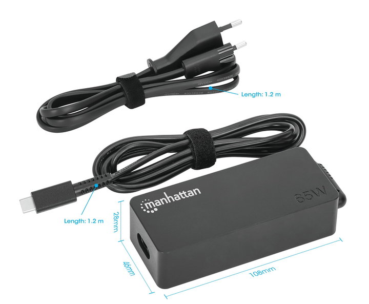 Caricatore USB-C Power Delivery 65W per Laptop - Manhattan IPW-NTS65WUSB-C