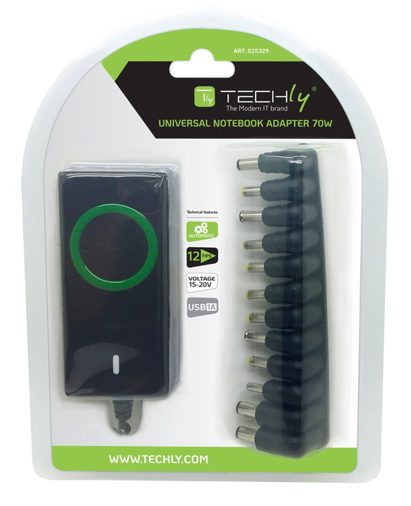 Universal AC power supply for 70 W Notebook and LCD with USB port - Techly IPW-NTS 70 WTY