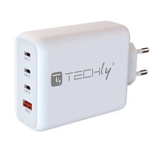 Caricatore GaN 140W 3x USB-C + 1x USB-A Bianco - Techly IPW-PD140W-WH