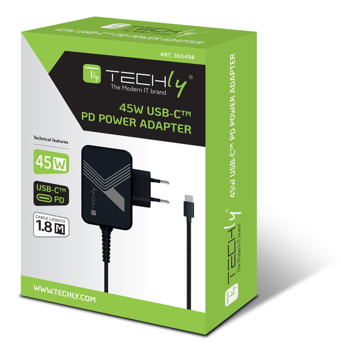 Alimentatore USB-C Power Delivery PD 3.0 45W - Techly IPW-PD45W-BKTY