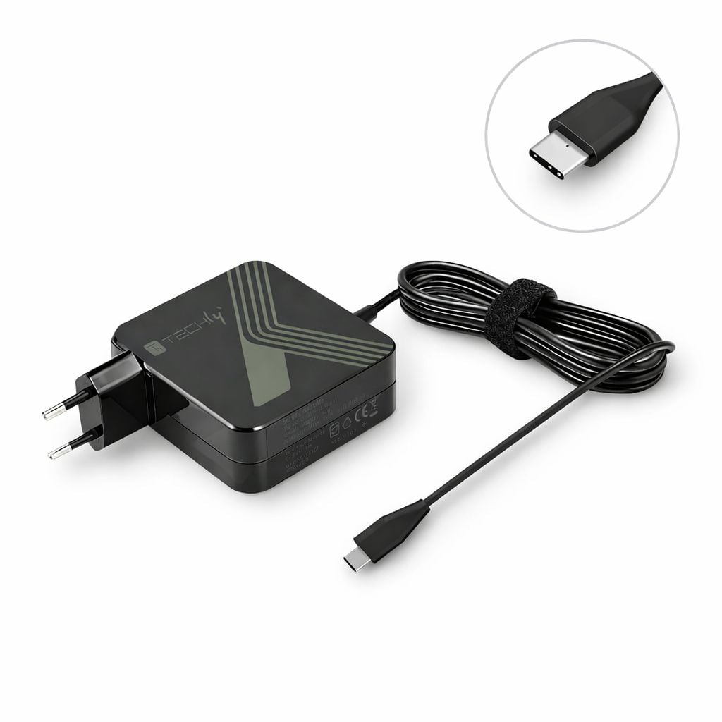 USB-C Power Delivery PD 3.0 65 W power supply for smartphones and notebooks - Techly IPW-PD 65 W-BK