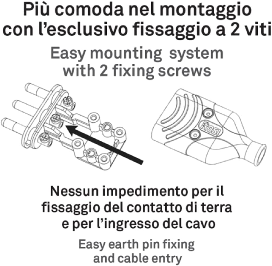 Spina Mobile in Gomma 16A 2P+T 250V Nero - Rosi IPW-RUB-SP16B