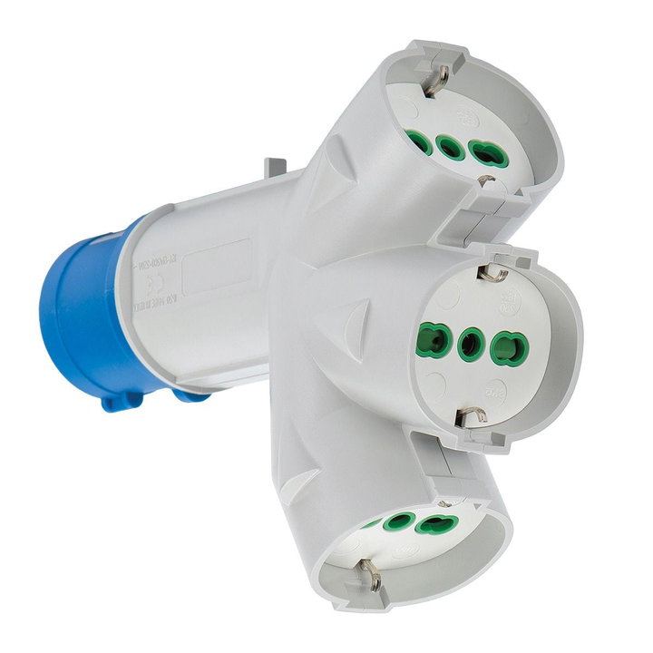 Adattatore Industriale Triplex da Spina Italiana 16A a 3 Prese Bipasso Schuko - FME IPW-SP-7309