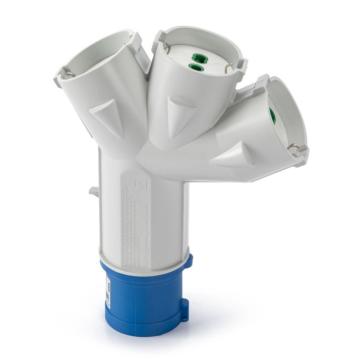 Adattatore Industriale Triplex da Spina Italiana 16A a 3 Prese Bipasso Schuko - FME IPW-SP-7309