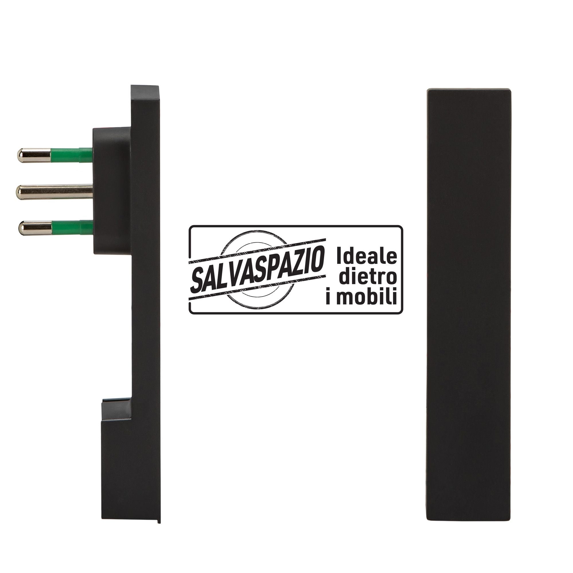 Italian Plug 10 A 2 P+T Space Saver Super Thin Disassembled Black Angle - FME IPW-SP 10 -CL 10 B