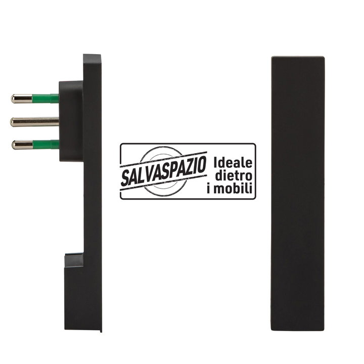 Spina Italiana 10A 2P+T Salvaspazio Super Sottile Smontabile Angolata Nero - FME IPW-SP10-CL10B