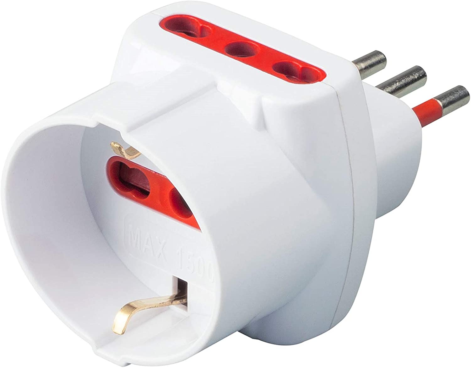 Adattatore Triplo Spina 2P+T Presa Bipasso 2P+T con Schuko - Rosi IPW-TRP10-2B1SW