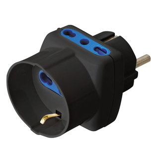 Adattatore Triplo Spina Schuko a Prese Bipasso con Schuko Nero - Techly IPW-TRP1040BK