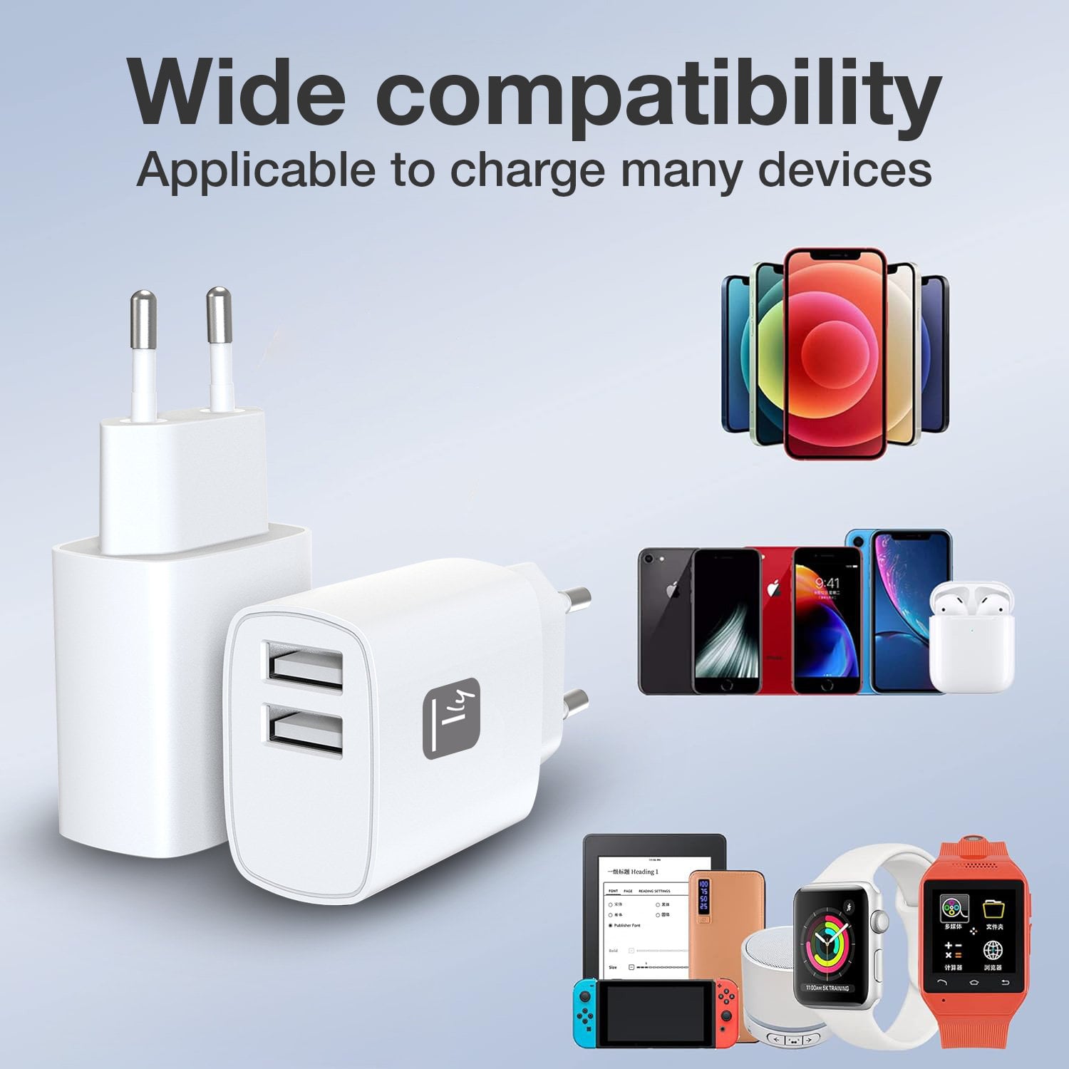 Caricatore Alimentatore 2x USB-A 12W da Muro - Techly IPW-USB-12W2A2