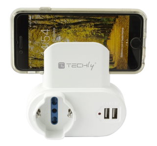 Adattatore Presa Schuko 2 USB 1A con Porta Telefono - Techly IPW-USB-1A2PC