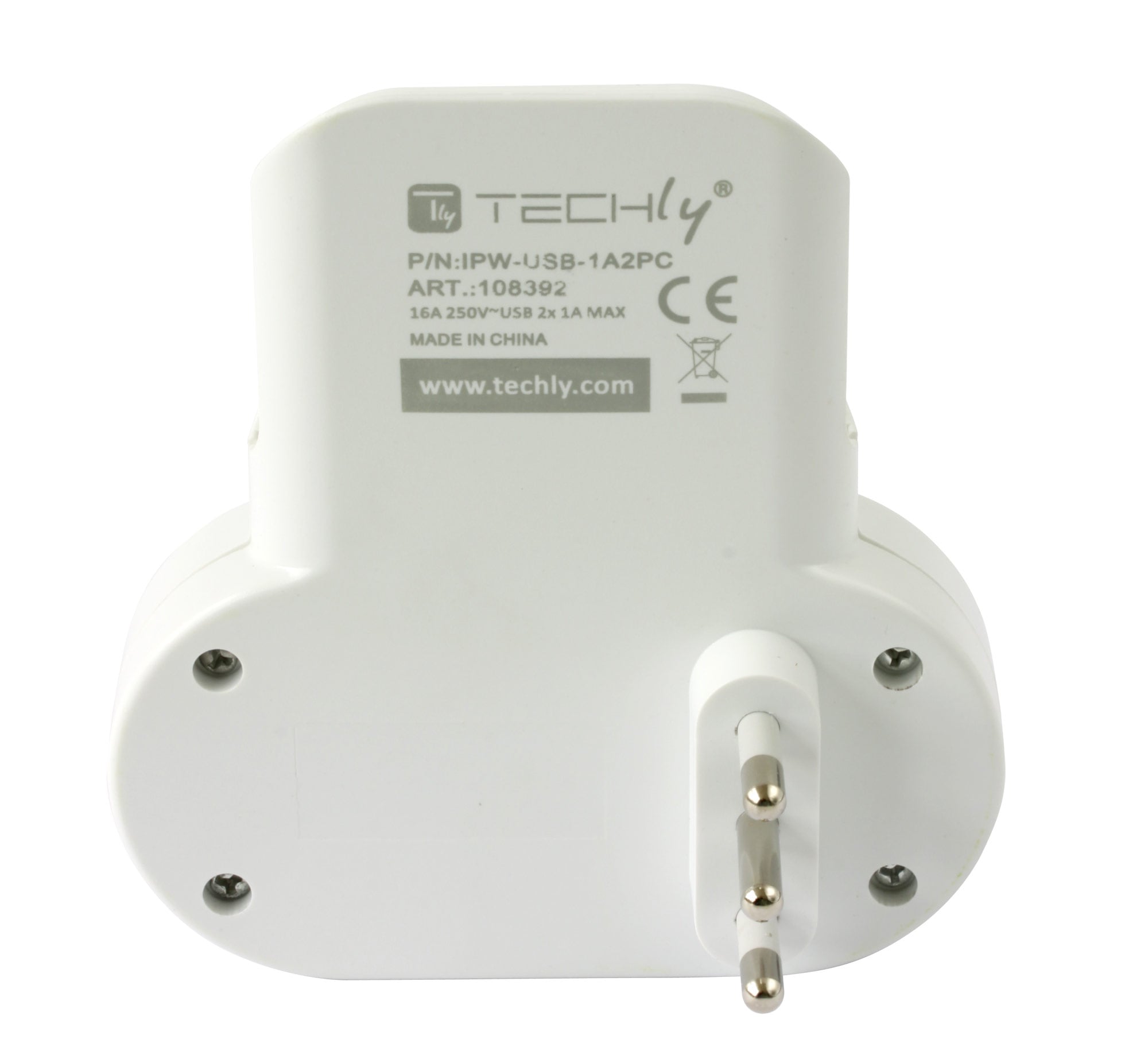Adattatore Presa bipasso/Schuko 2 USB 1A con porta telefono - Techly IPW-USB-1A2PC