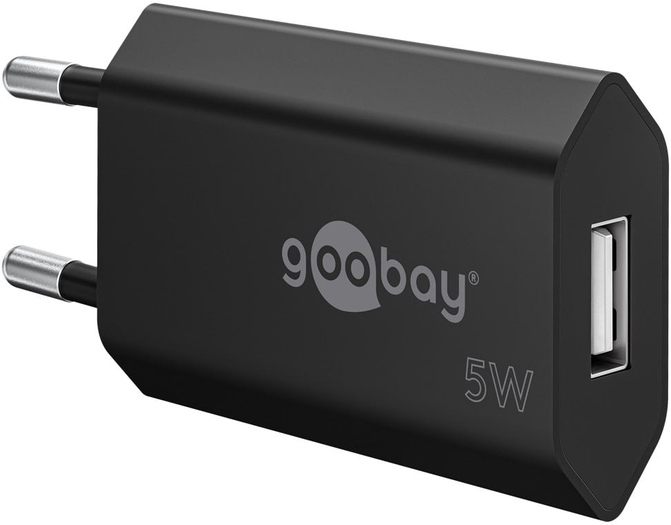 Caricatore USB 1A 5W Compatto Spina Europea Nero - Goobay IPW-USB-1AVB